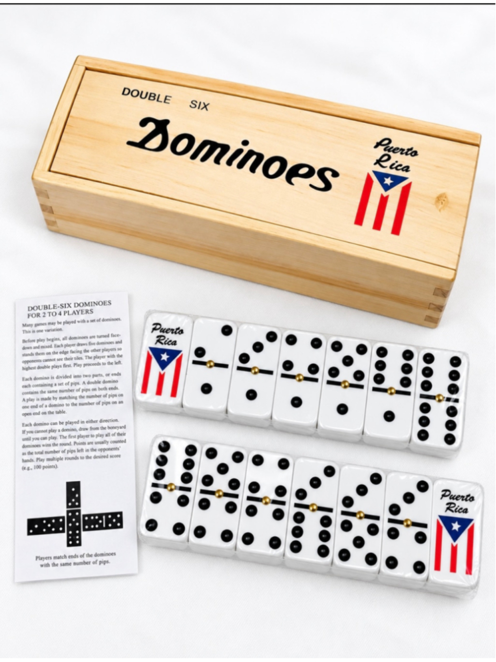Puerto Rico Double Six Dominoes Set 28 Pieces Wooden Box New Sealed